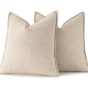 Set Of 2 Luxurious Linen Natural Beige Pillow Covers Size 24 X 24